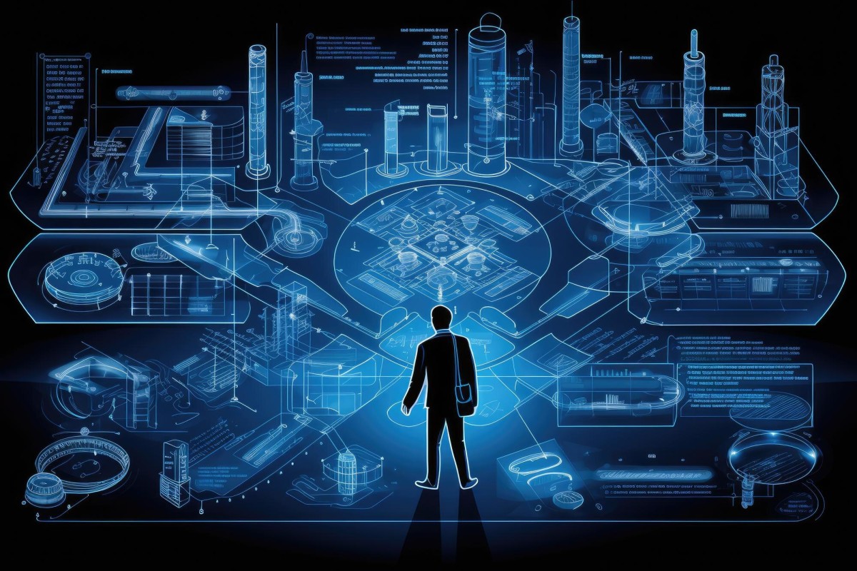 Blueprint with SEO strategy diagram on paper