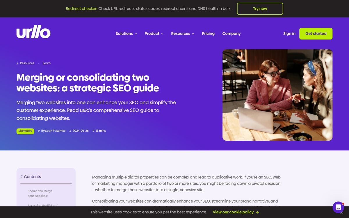 Website pages merging into single consolidated structure