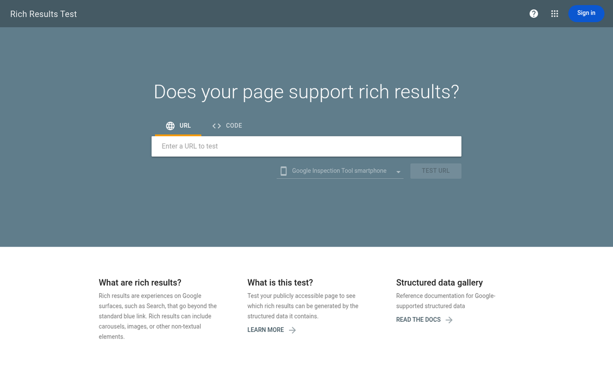 Schema markup validation tool interface screenshot