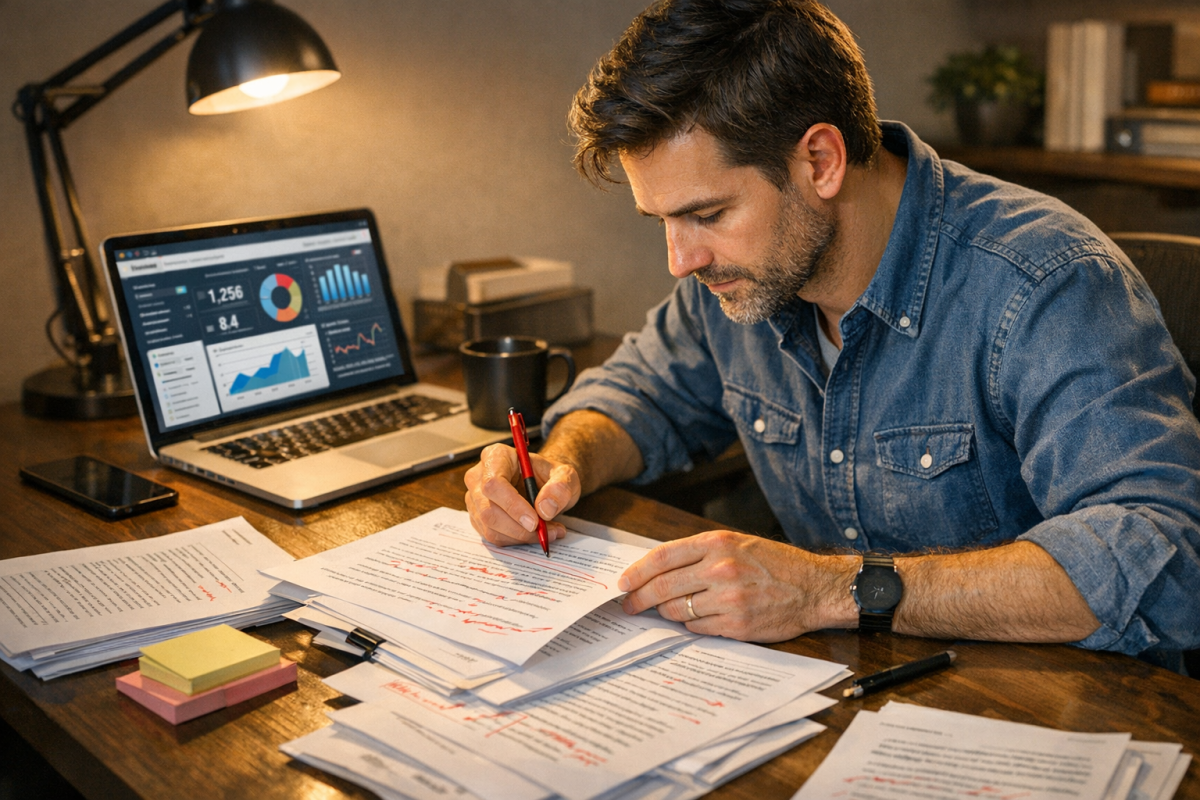 Editor reviewing AI generated content metrics