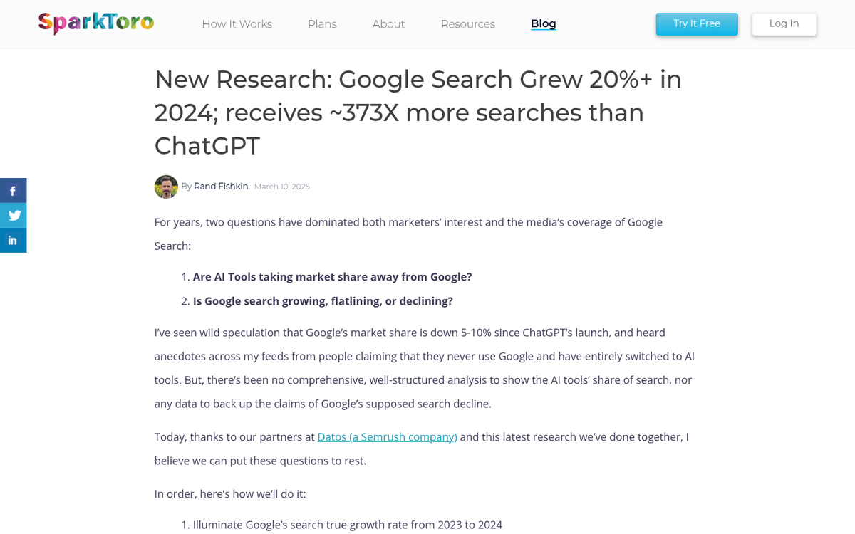 Search statistics displayed on a webpage