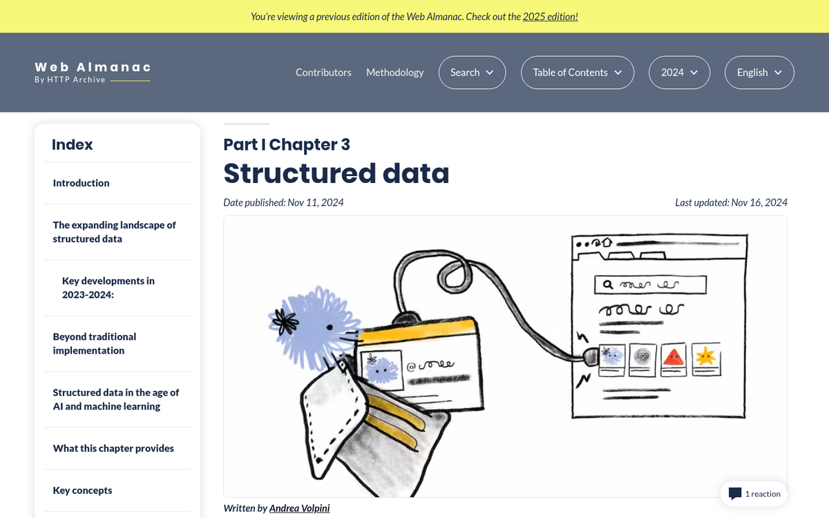 Website displaying structured data markup code