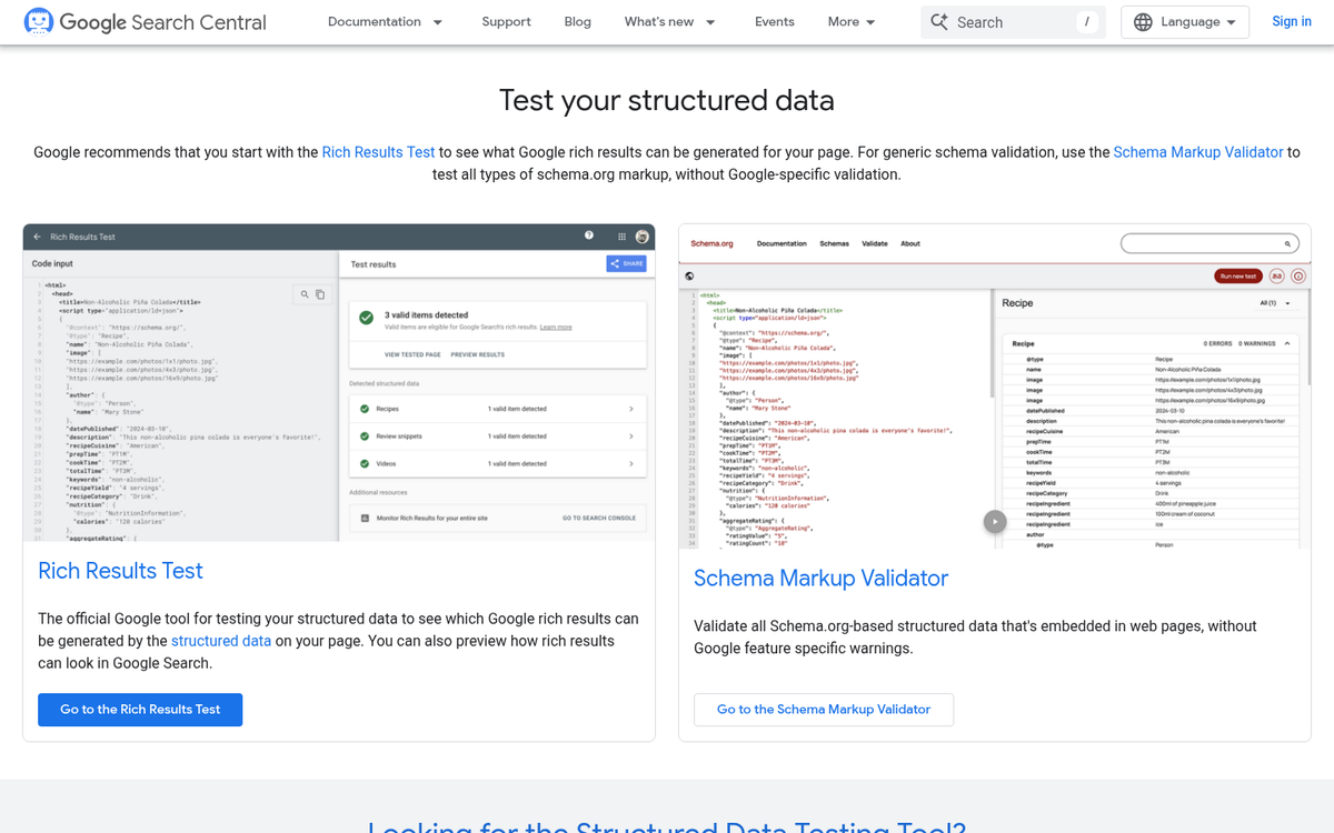 Broken structured data markup error example