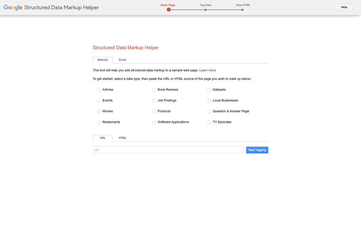 Structured data code snippet on webpage