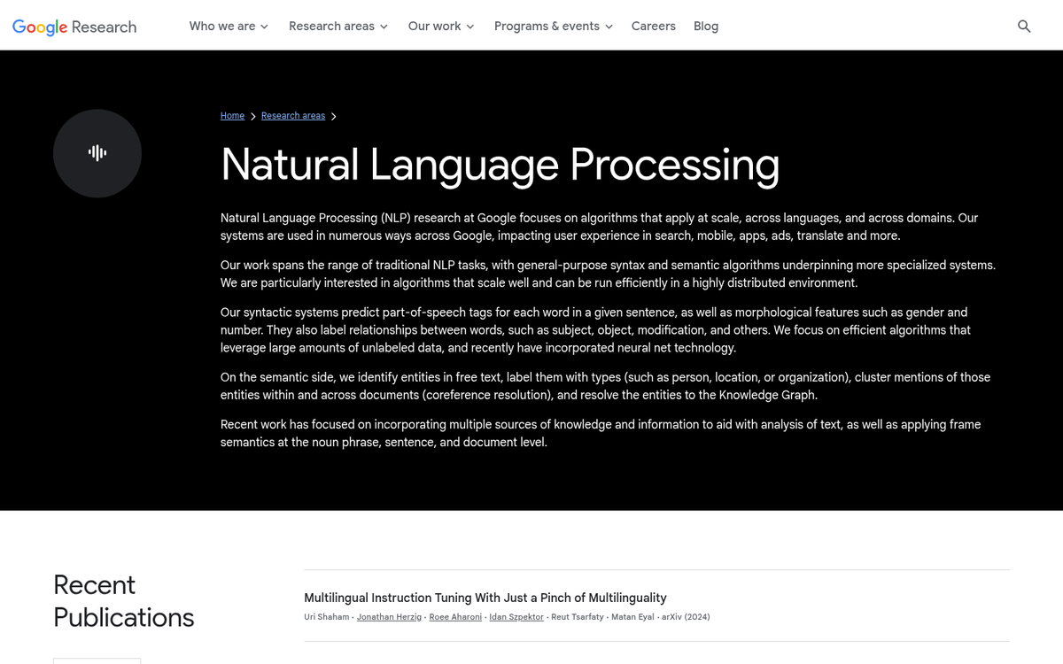 Website content displayed in search results