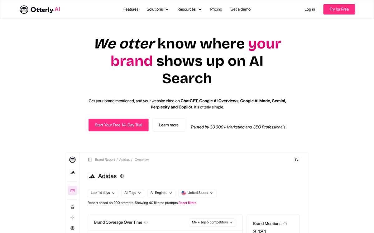 Analytics dashboard tracking AI search performance
