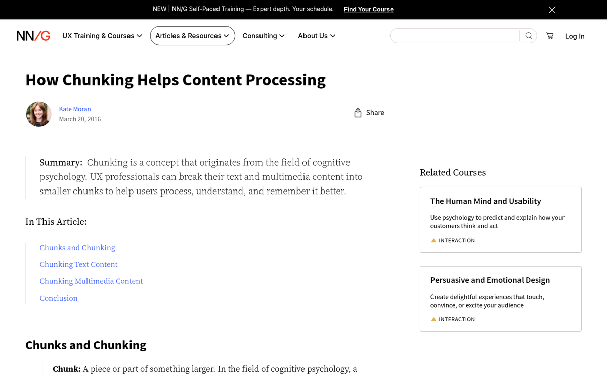 Website content broken into digestible chunks