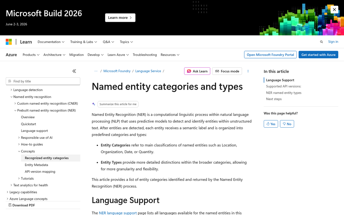Named entity recognition categories diagram