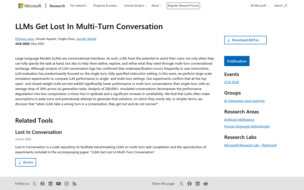Single-turn versus multi-turn AI performance gap