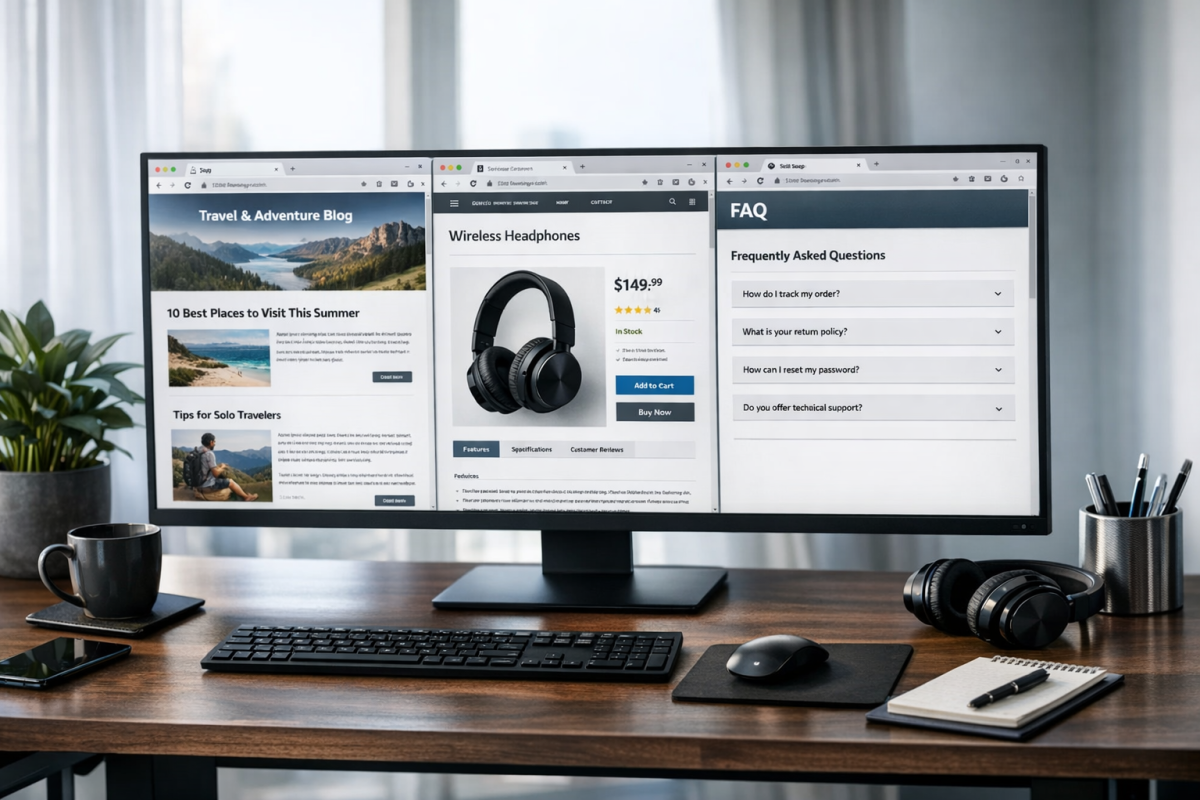 Diverse website content types for NLU analysis