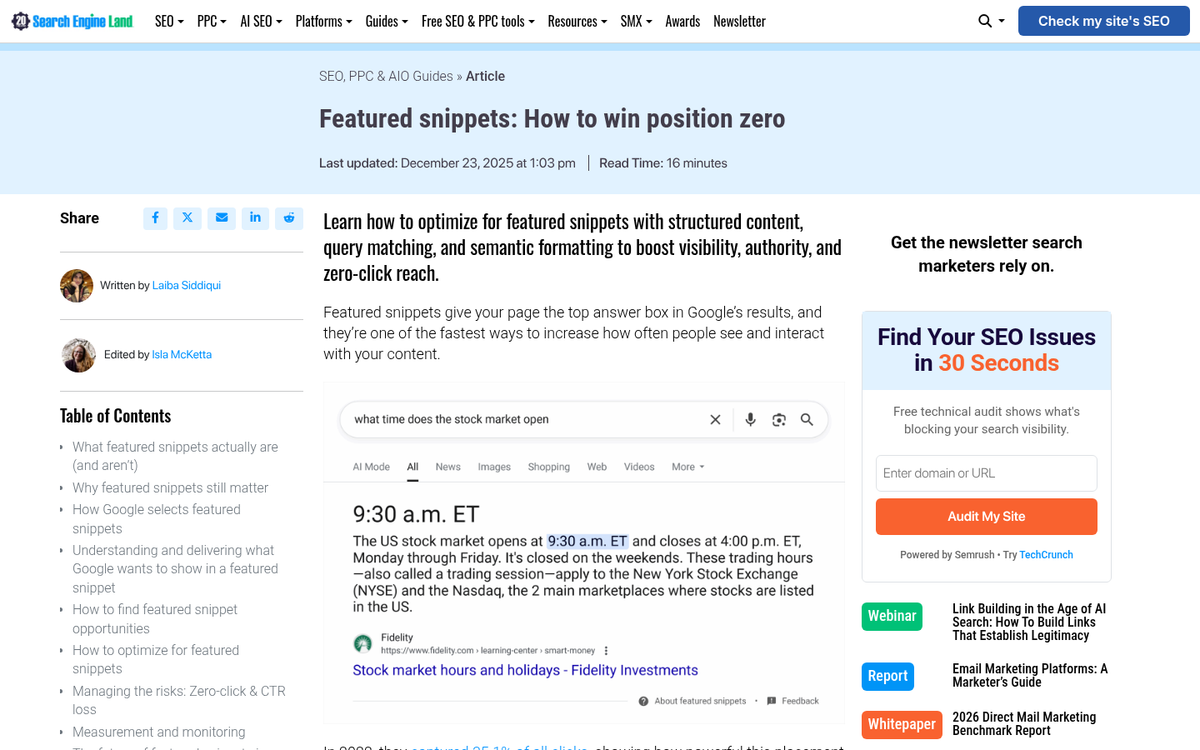 Search results page showing featured snippet box