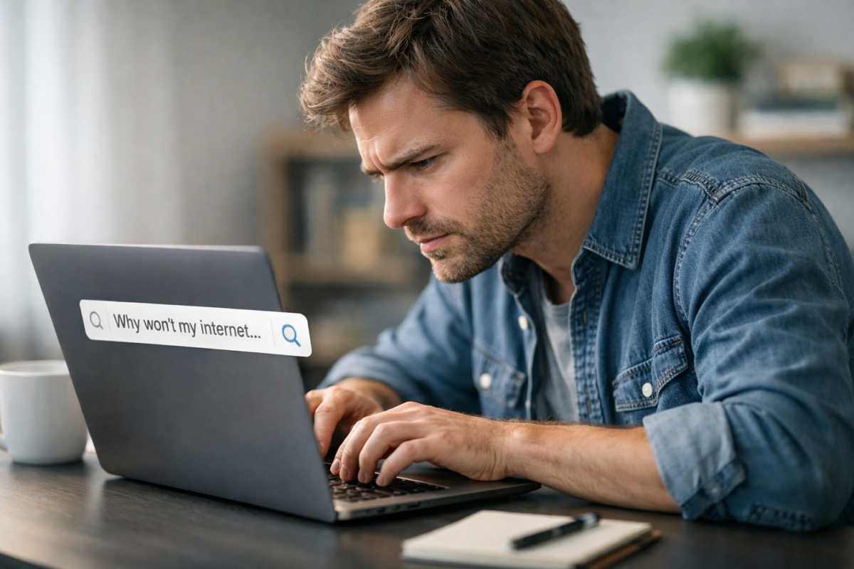 Person refining a search query on screen