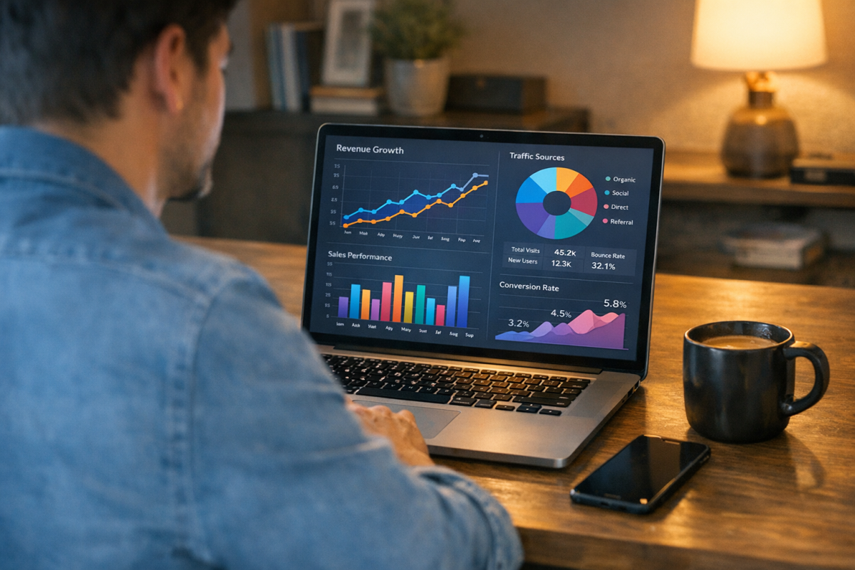 Sentiment analysis dashboard displaying site metrics
