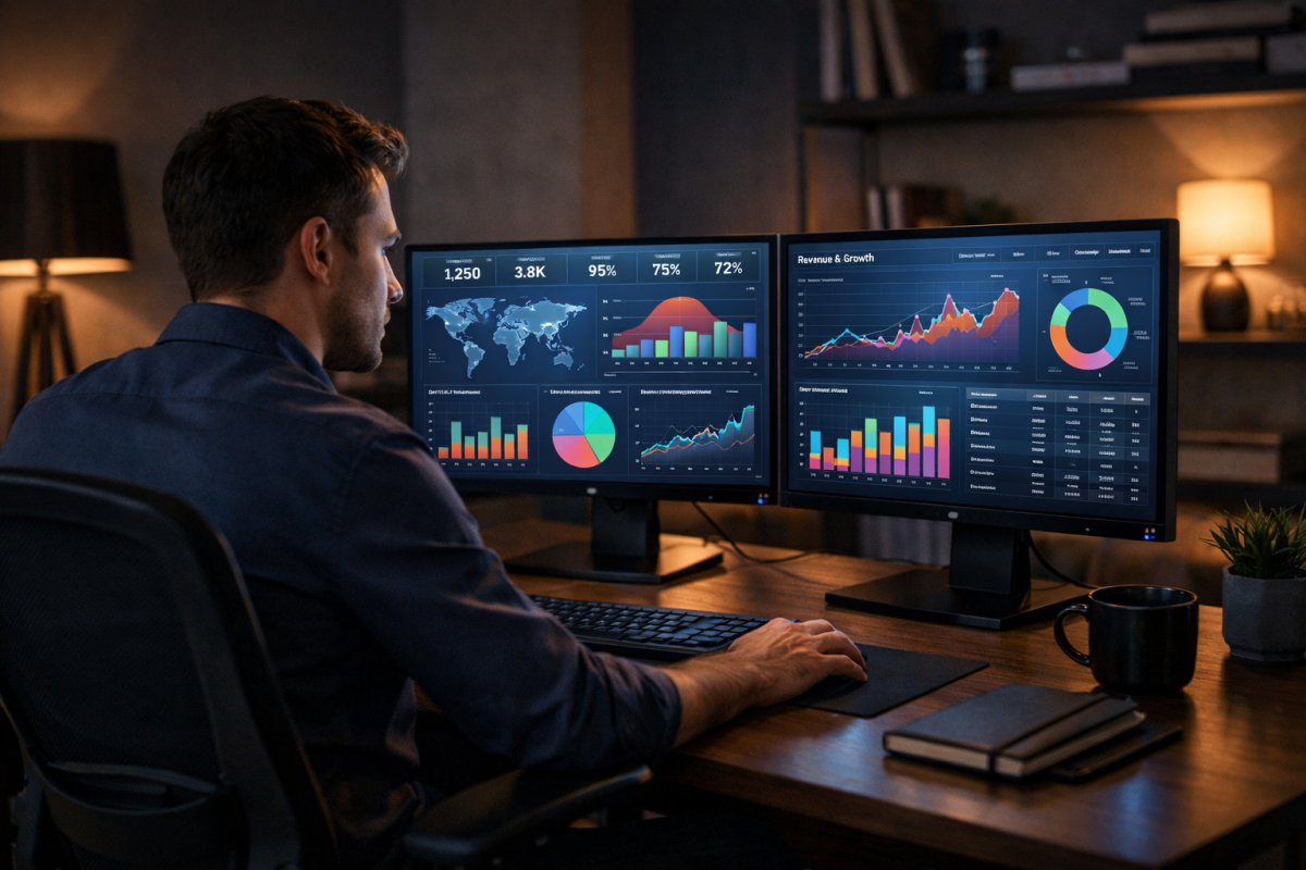 Person analyzing credibility metrics on charts