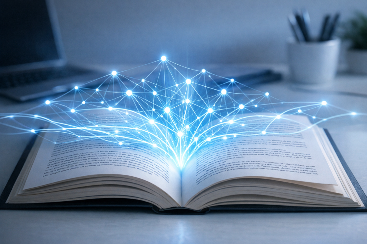 AI analyzing text topics visually