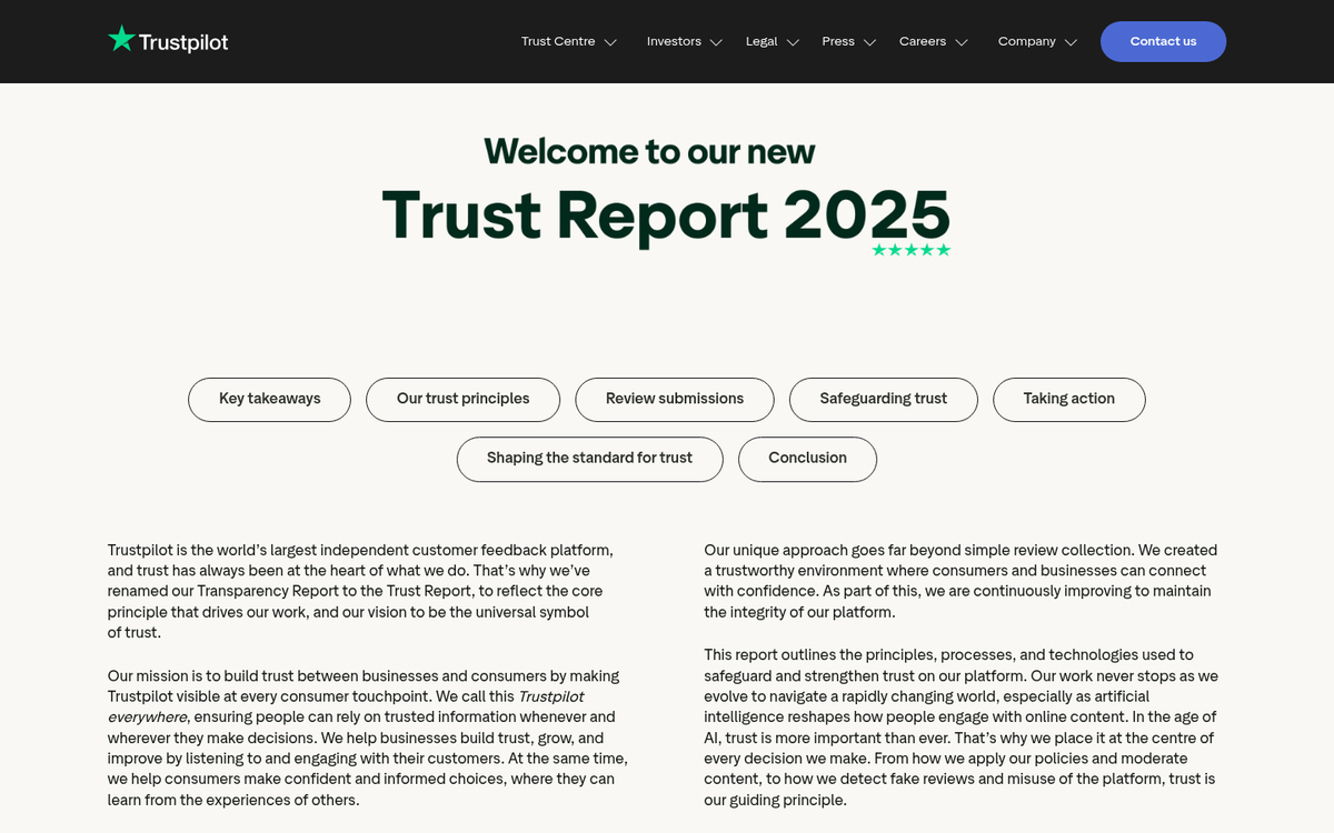 Trust signals displayed on a website interface