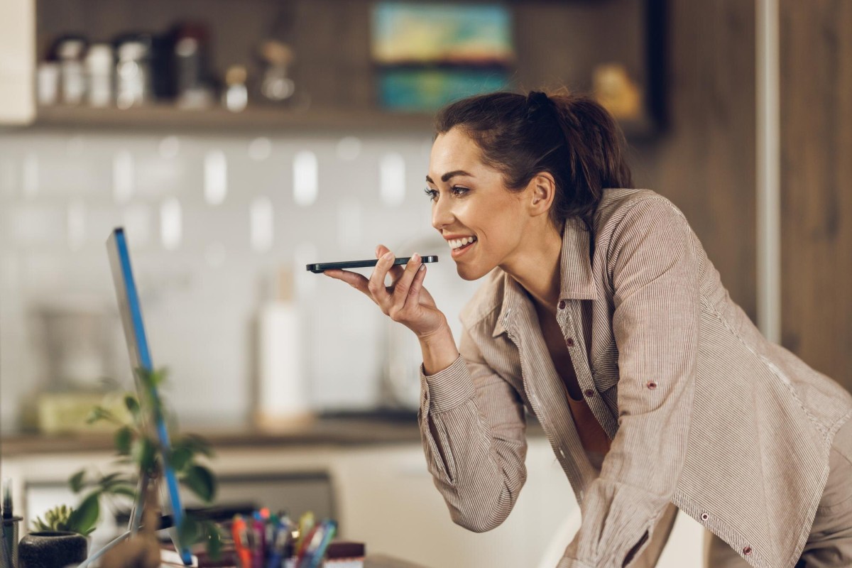 Person speaking to smartphone for local search