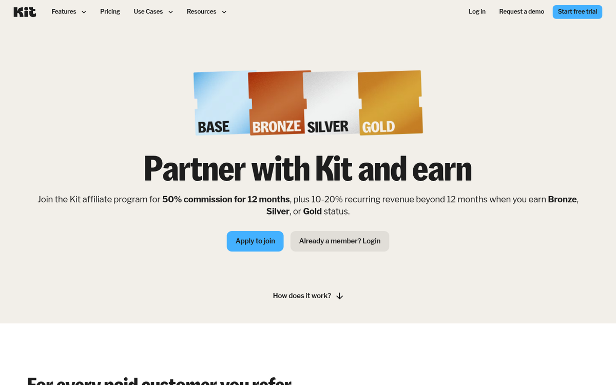 Kit email marketing platform homepage screenshot