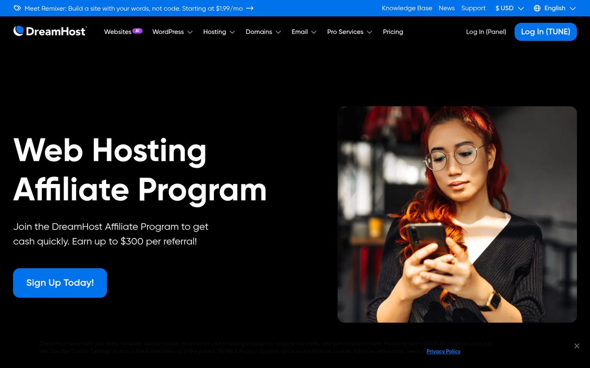 DreamHost web hosting affiliate program website