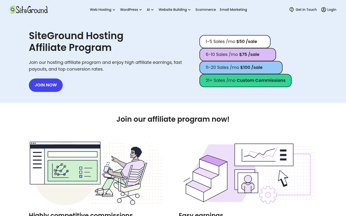 SiteGround web hosting affiliate program webpage