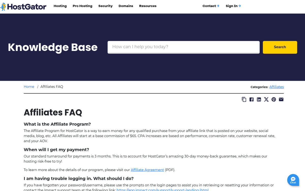 HostGator web hosting affiliate program webpage