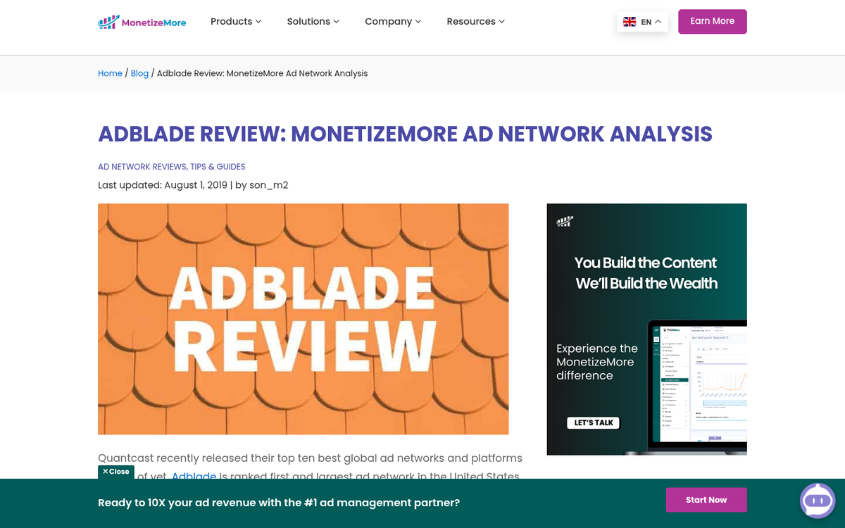 Adblade dashboard screenshot showing campaign performance