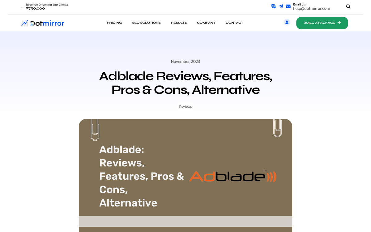 Adblade website homepage screenshot