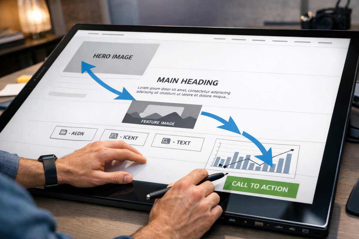 Colorful squeeze page with strategic graphic elements