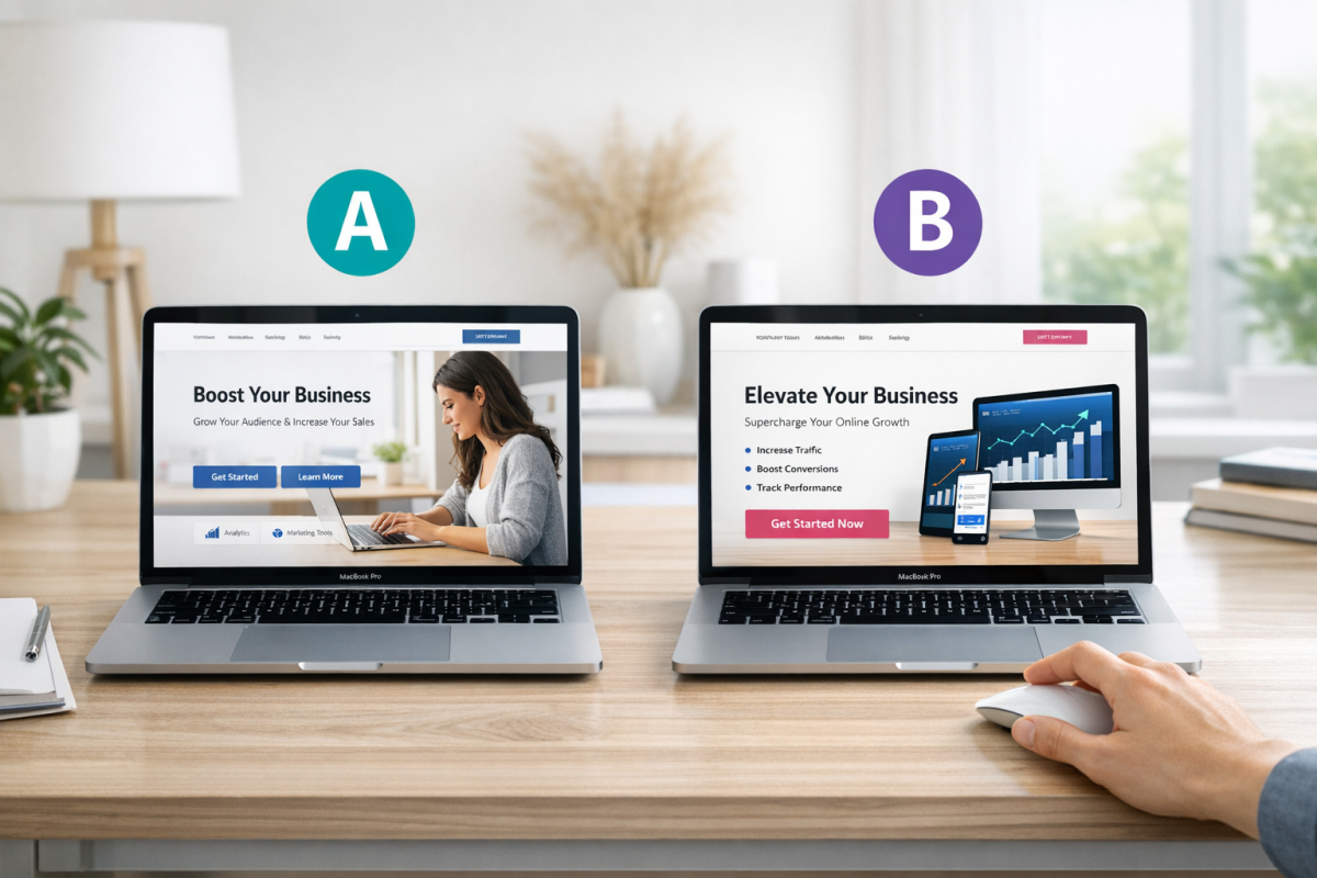 A/B testing split screen comparison chart