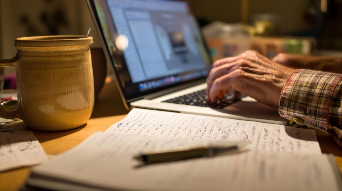 Person writing content for a website