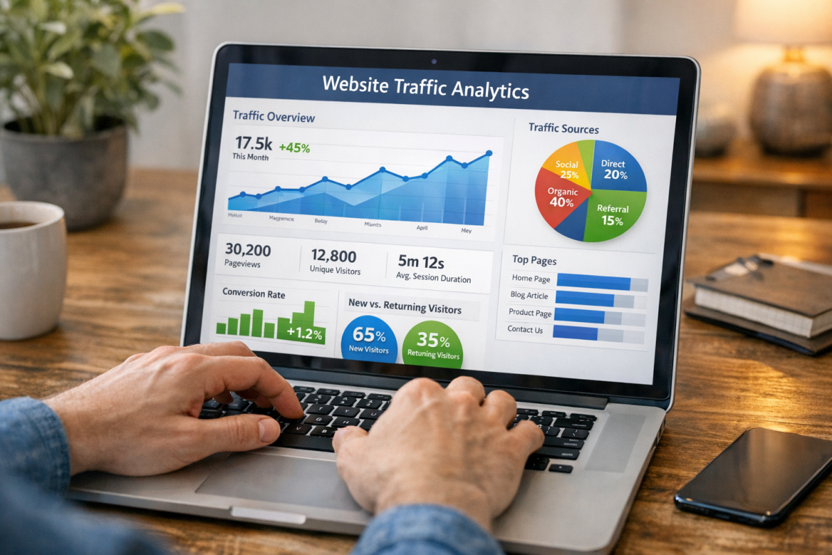 Analytics dashboard showing website performance metrics