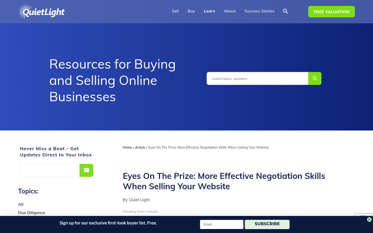 Businessman reviewing attractive website acquisition offer