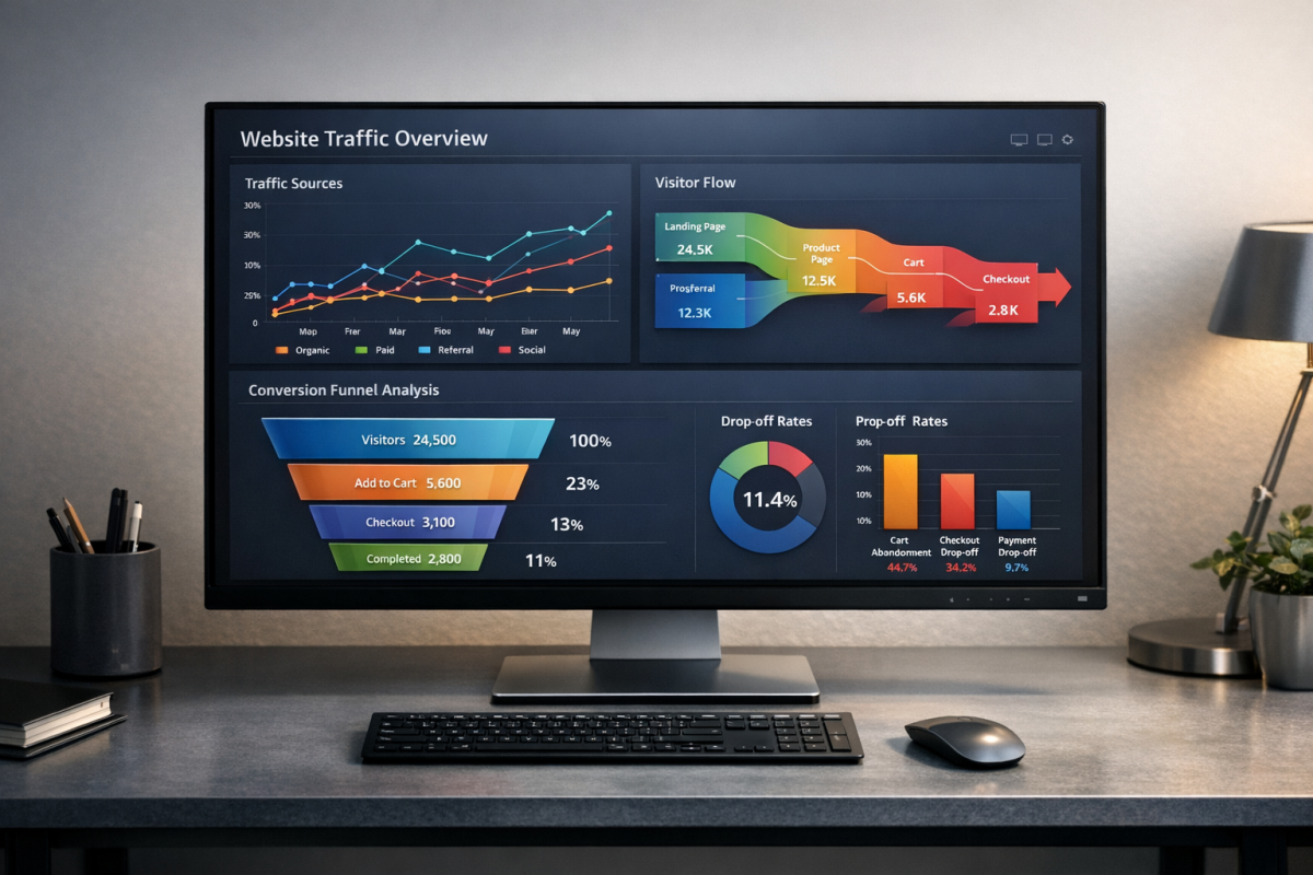 Funnel diagram showing website conversion tracking process