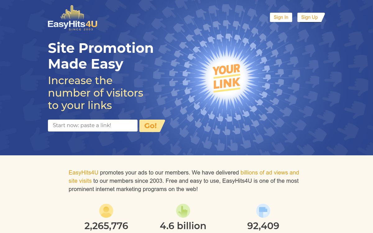 EasyHits4U traffic exchange website homepage