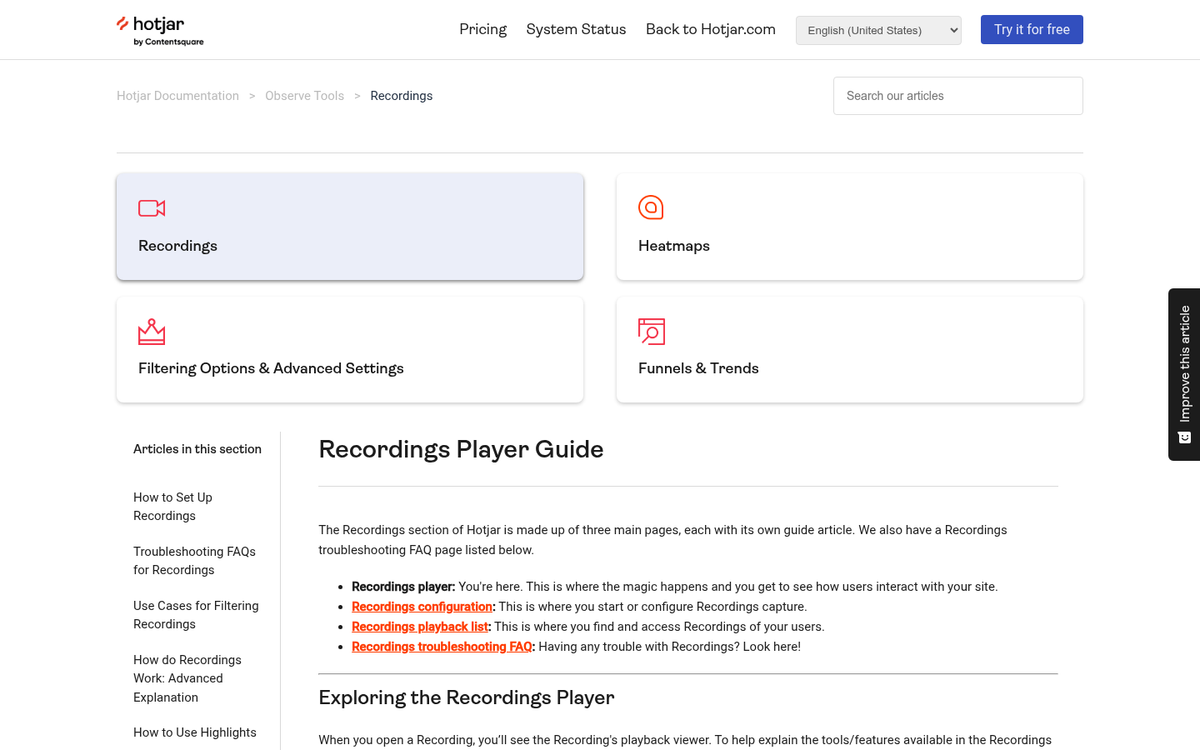 Hotjar website visitor tracking dashboard interface