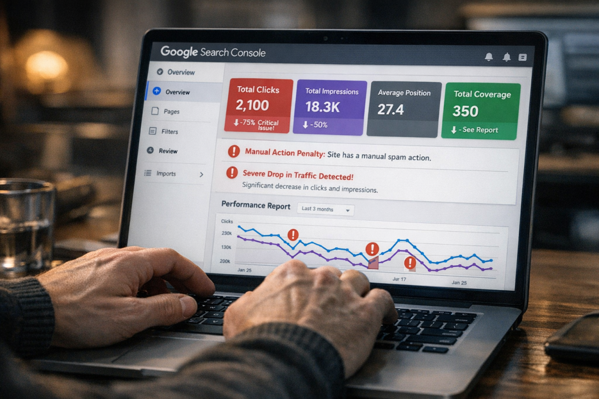 Website audit report showing penalty warnings
