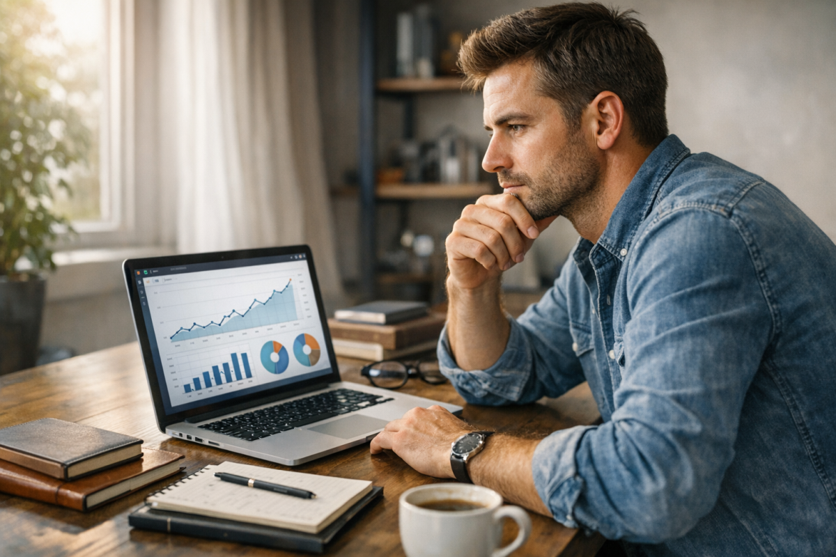 Person reviewing realistic website traffic statistics