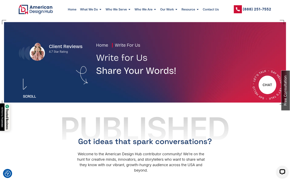 Website page with write for us form