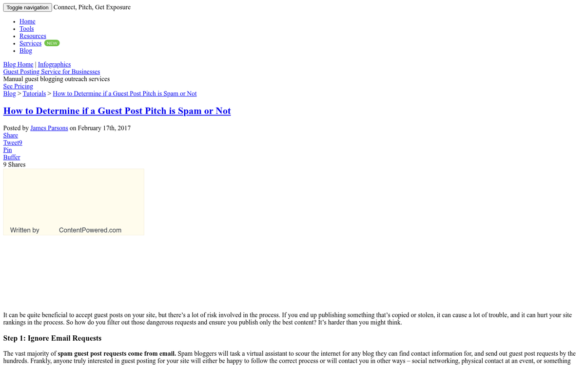 Rejected blog post submission on screen