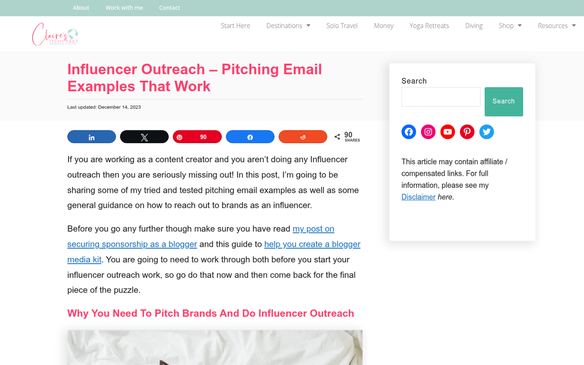 Person sending email to influential blogger