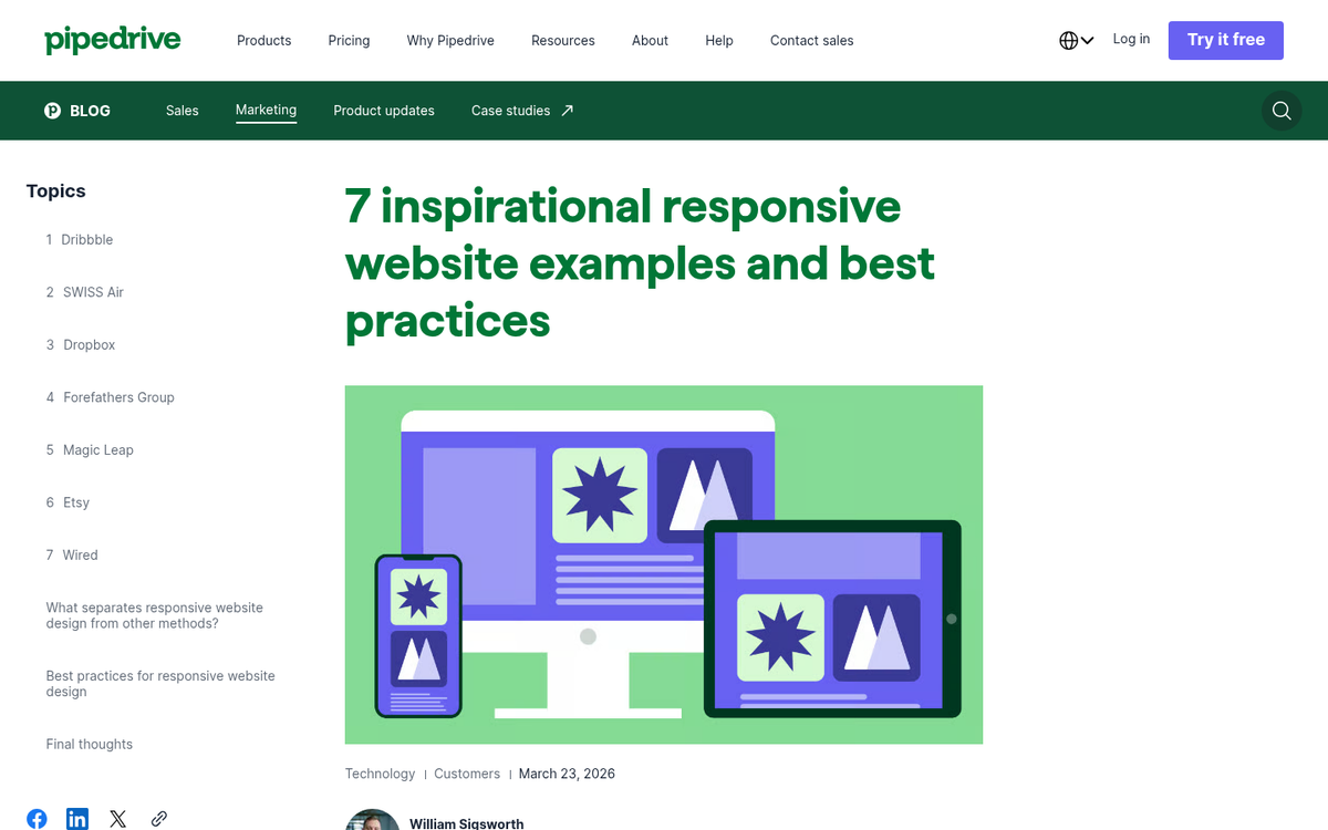 Mobile website displayed on smartphone screen