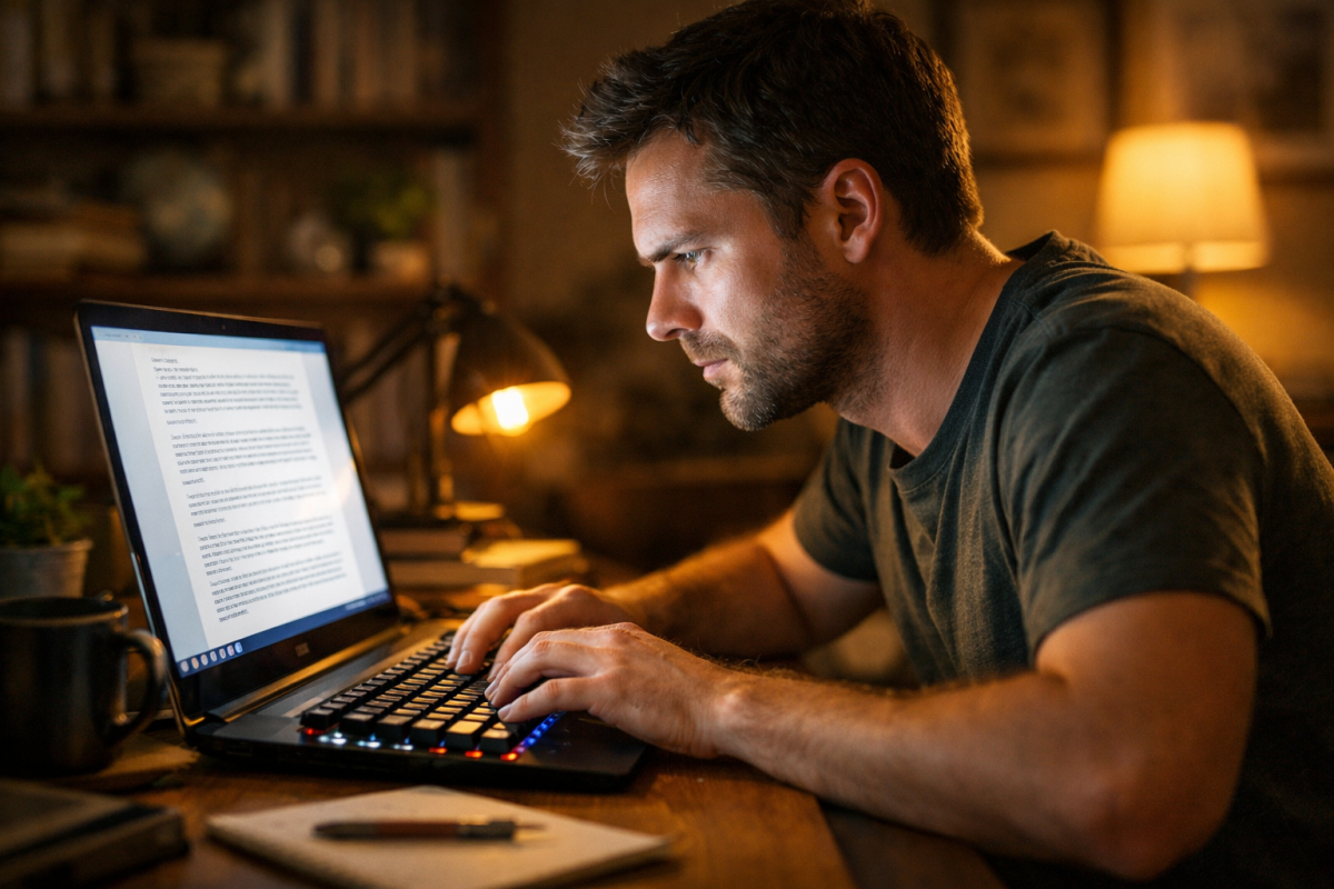 Person editing AI-generated text on laptop