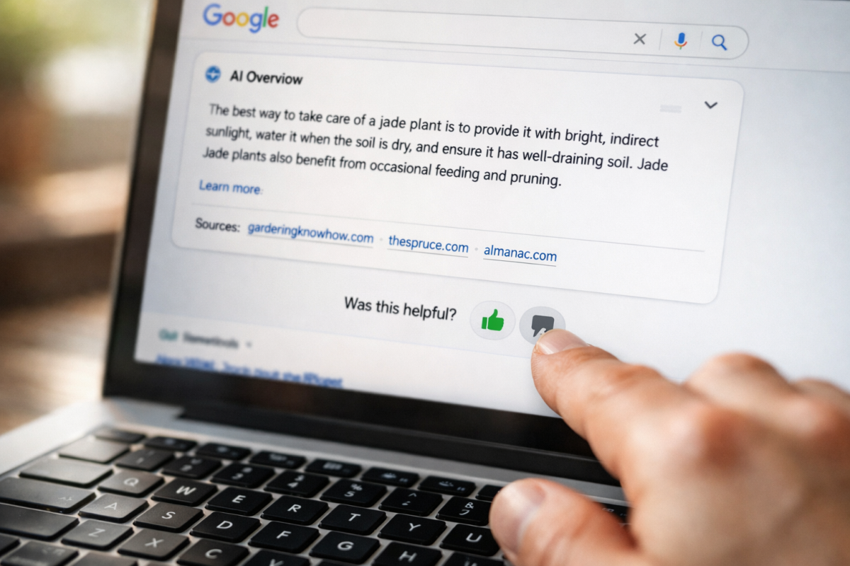 Google AI Overview feedback button highlighted