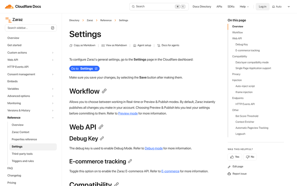 Zaraz dashboard tool configuration settings panel