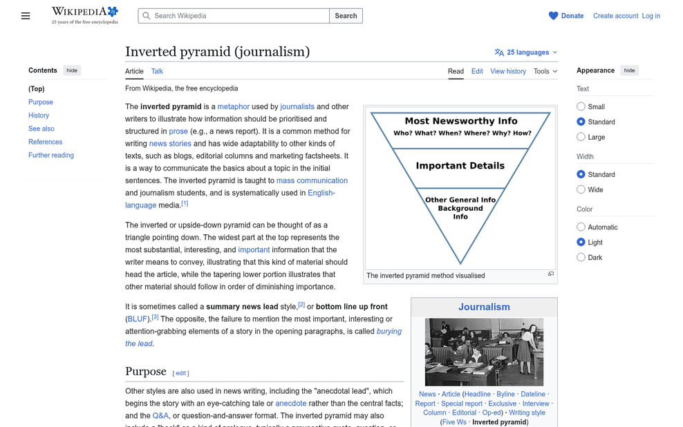 Structured web page content layout example