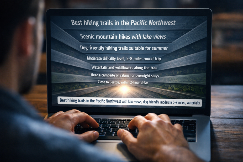 Person searching specific query on laptop