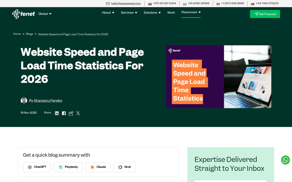 Website speed test results dashboard comparison