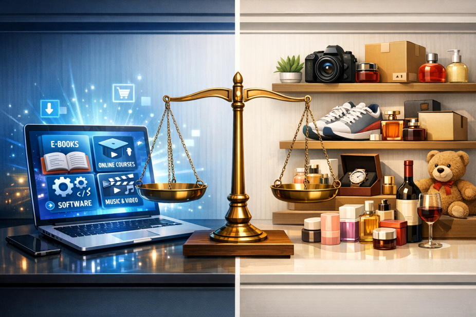 Digital products beside physical merchandise comparison