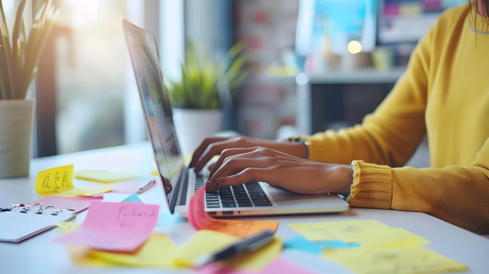 Blogger studying successful content patterns on laptop
