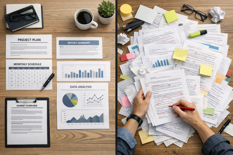 Editor reviewing content audit gaps on screen